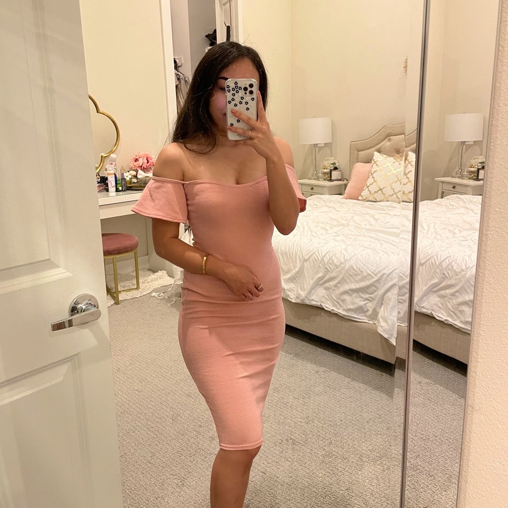 Pink Bardot midi dress